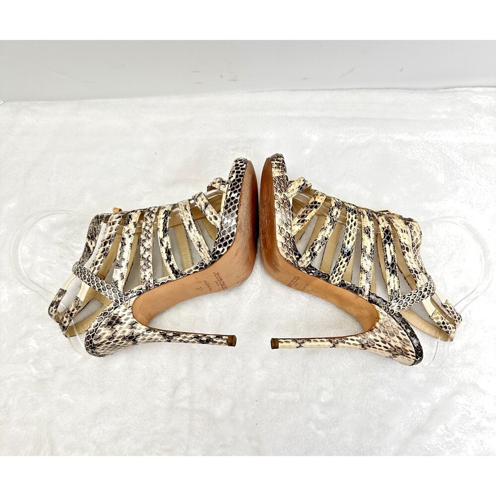 Jimmy Choo Women's Snakeskin Heels Strappy Sandals Front Gold Zip Python SZ 37 - Picture 8 of 14